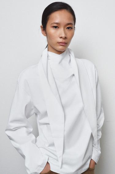 Zara 厚棉綁帶 T 恤 - 白色