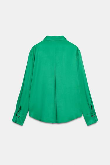 SATIN SHIRT WITH POCKET - Green by Zara - Image 6