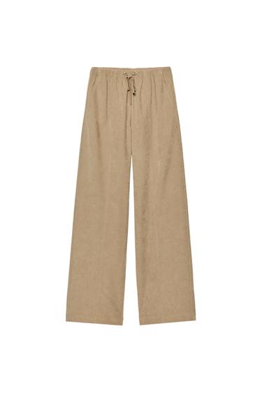 WIDE-LEG TROUSERS WITH ELASTIC WAIST - Light camel by Zara
