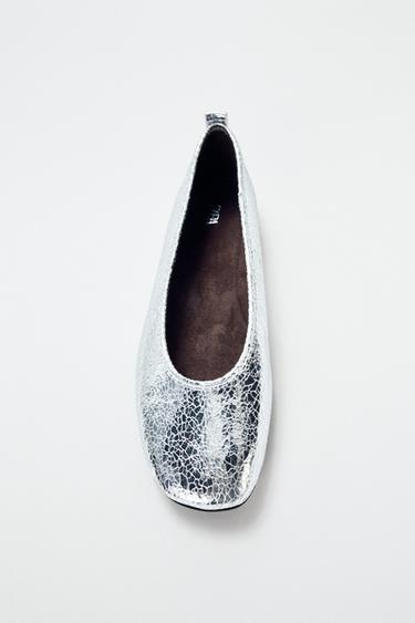 Zara METALLIC BALLET FLATS - Silver