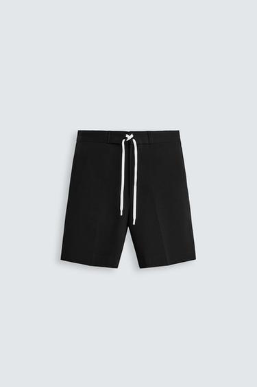 BERMUDA REGULAR FIT CORDÓN - Negro de Zara