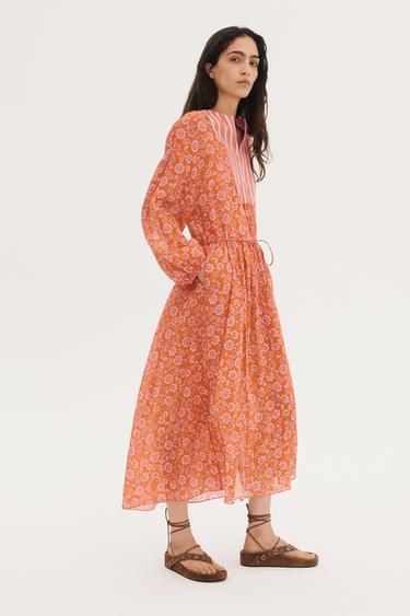 Zara LIMITED EDITION RAMIE FLORAL KAFTAN DRESS - Printed