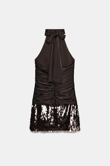 ROBE COURTE ASSOCIÉE À PAILLETTES - Marron de Zara - Image 6