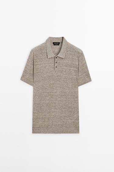 Zara 100% linen melange polo shirt - Ecru / Khaki
