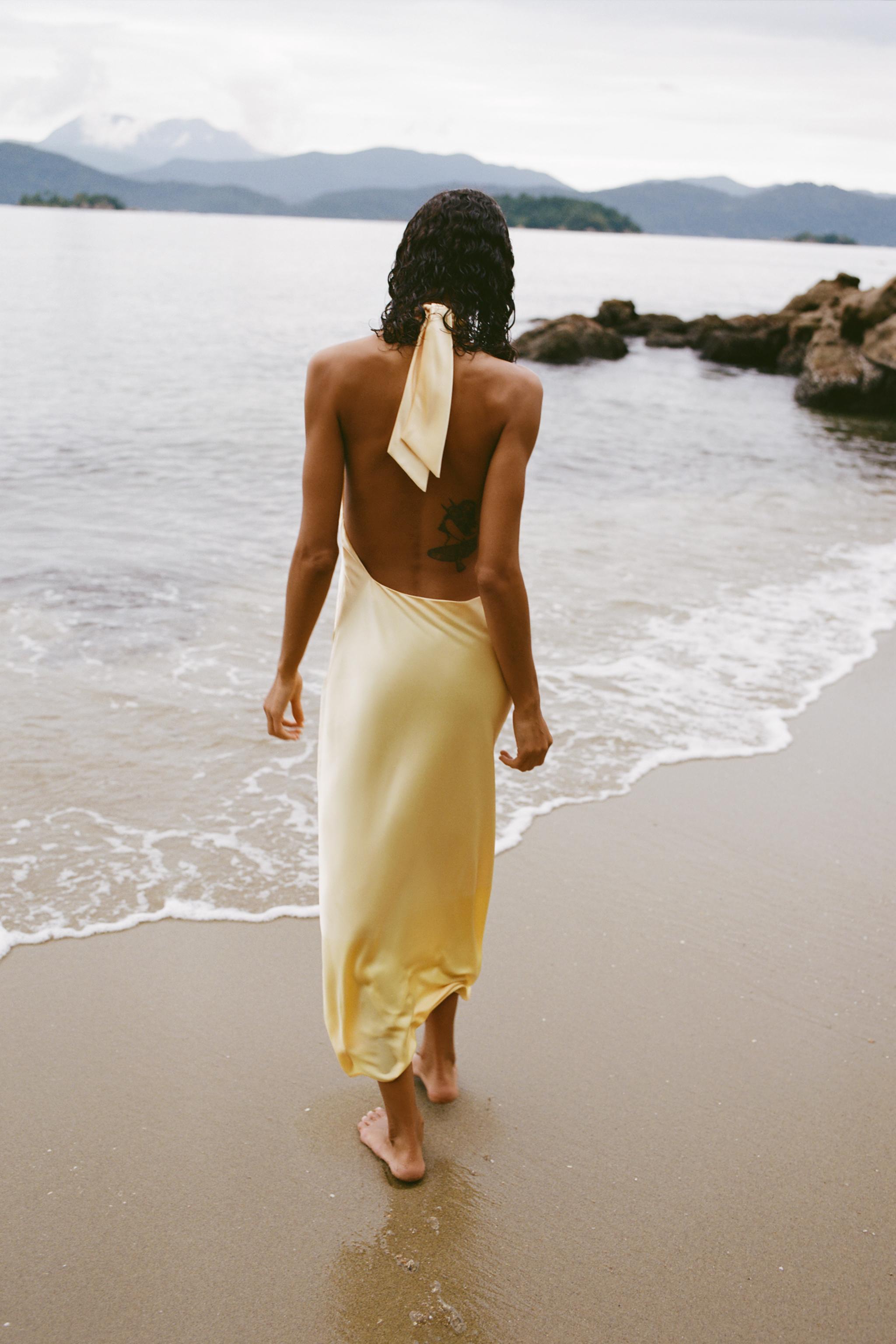 SATIN HALTER MIDI DRESS Yellow ZARA South Africa - Main Image