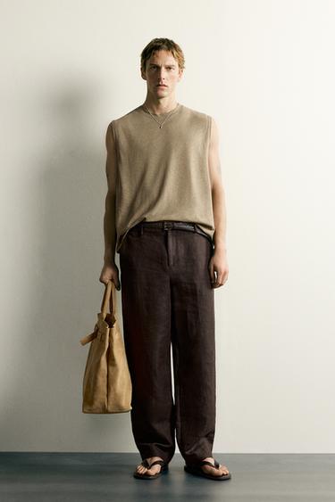 RELAXED FIT COTTON/LINEN TANK TOP - Leopard by Zara