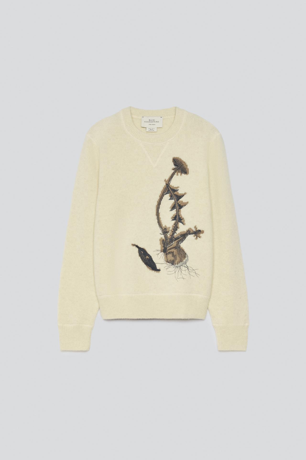 100% WOOL EMBROIDERED INTARSIA JUMPER — Cream