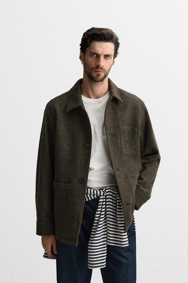 100% WOOL OVERSHIRT WITH POCKETS - GREENISH by Zara