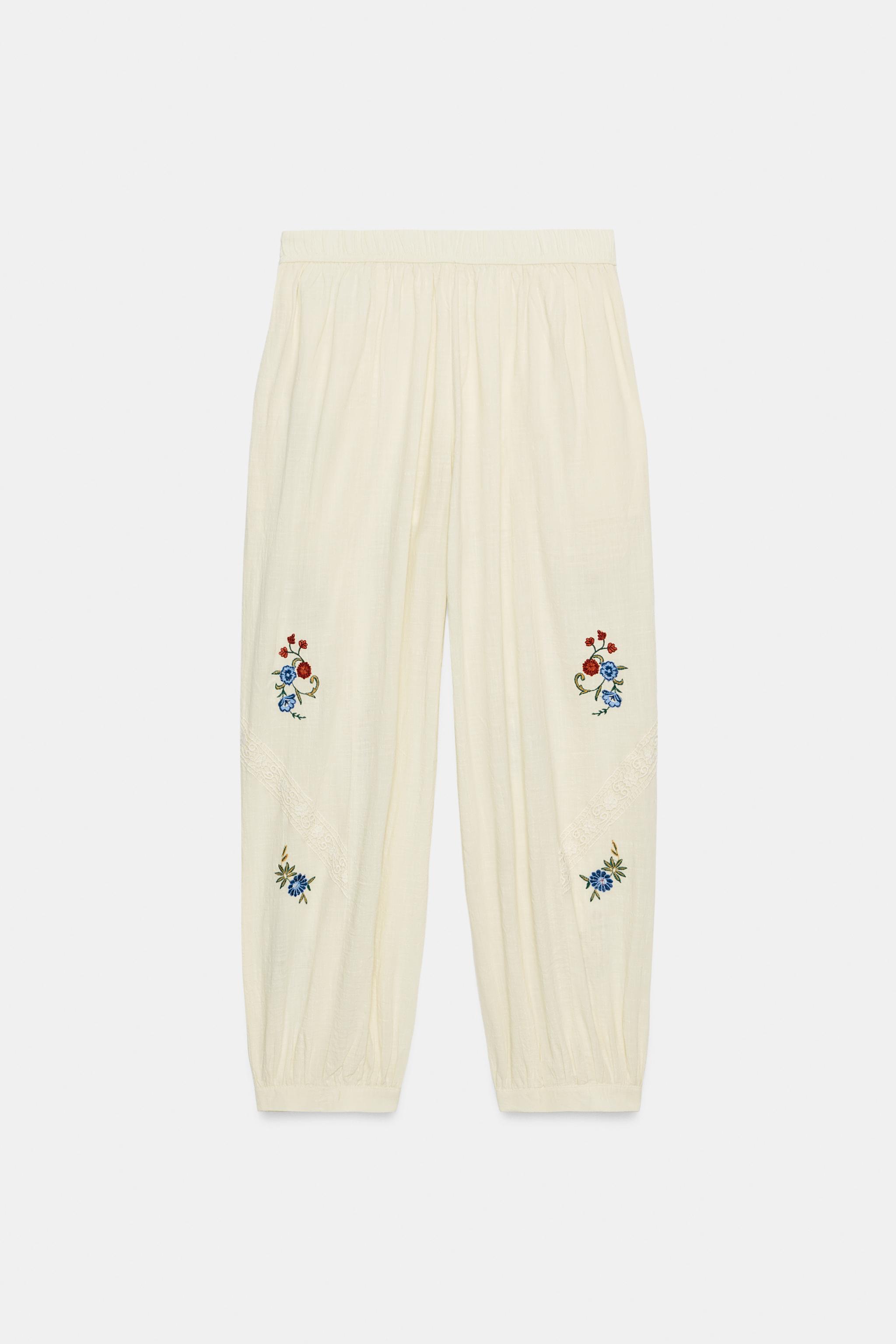Женские брюки Zara EMBROIDERED BLOOMER PANTS — фото 7