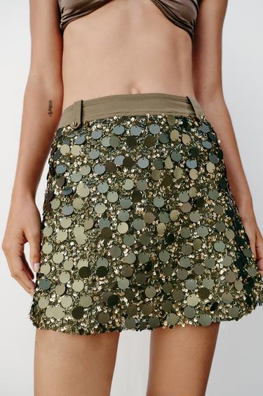 SEQUINNED MINI SKIRT - Green by Zara