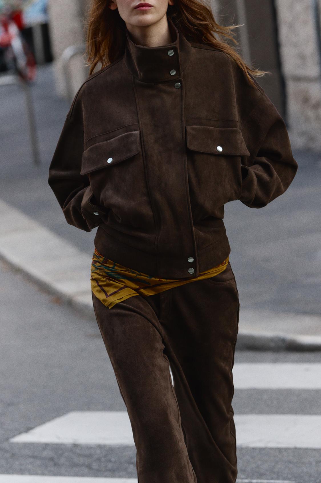 OVERSIZED FAUX SUEDE BOMBER JACKET