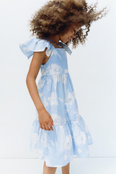 SHINY FLORAL PRINT DRESS - Light blue by Zara