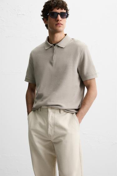 QUARTER-ZIP POLO SHIRT - camel by Zara - Image 3