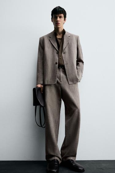 TEXTURED SUIT TROUSERS - Light brown by Zara