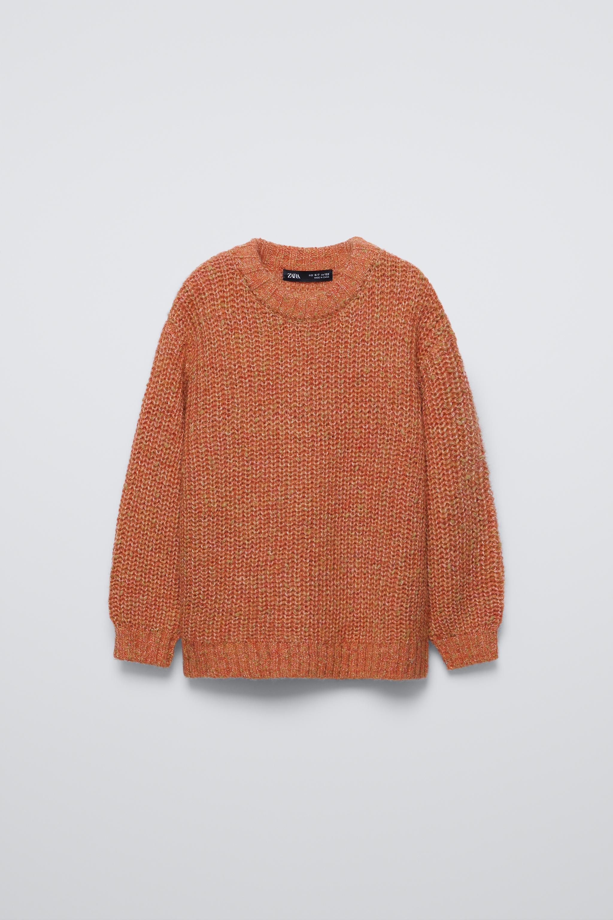 ZARA BLOGGER popular FAVE ORANGE TAN ARGYLE CROPPED ALPACA JACQUARD CHUNKY KNIT SWEATER