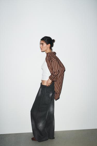 PANTALON MOLLETON EFFET DÉLAVÉ DÉCHIRÉ - Noir de Zara - Image 3