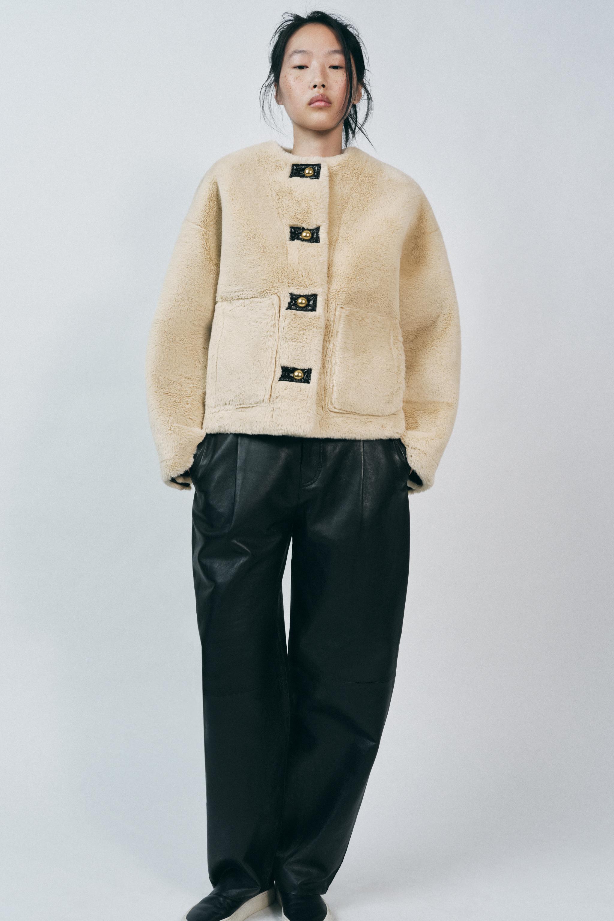 FAUX FUR JACKET ZW COLLECTION Ecru ZARA Australia