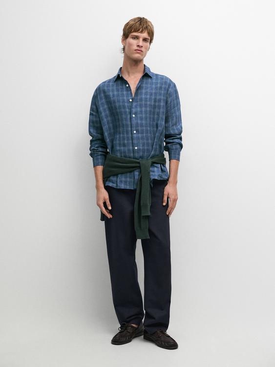 100% linen regular fit check shirt from Zara - $160