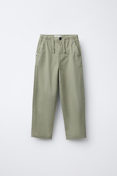 CALÇA RETA COM ESTRUTURA E ELÁSTICO - Verde da Zara - Imagem 0