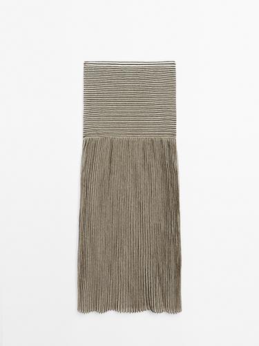 Zara Long pleated skirt with flecked detail - Beige