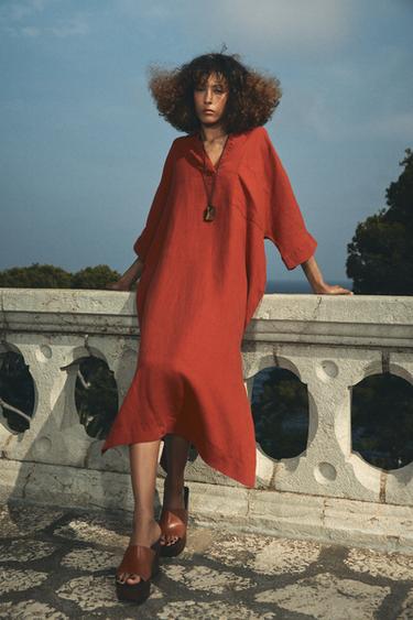 VESTIDO TÚNICA 100% LINO ZW COLLECTION - Teja de Zara