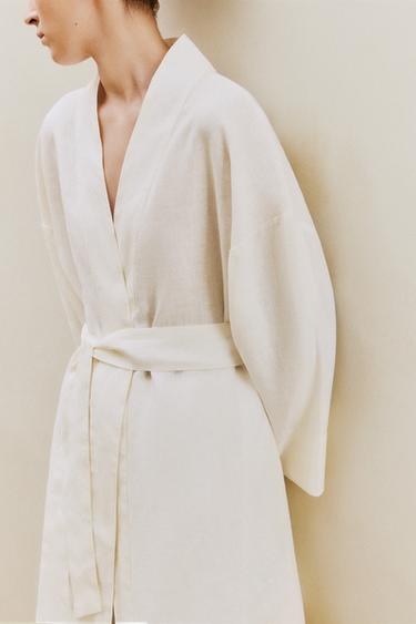 LINEN DRESSING GOWN - Ecru by Zara - Image 4