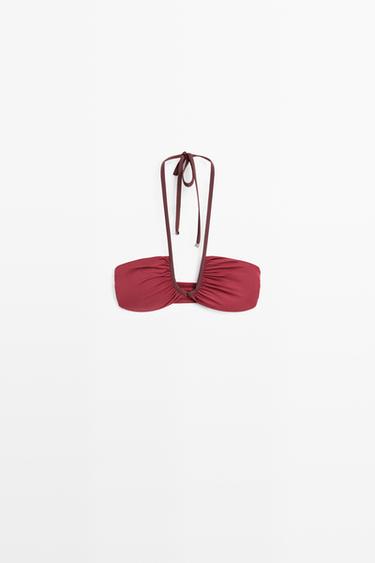 Zara Bikini top with contrast gathered detail - Pink - Image 0