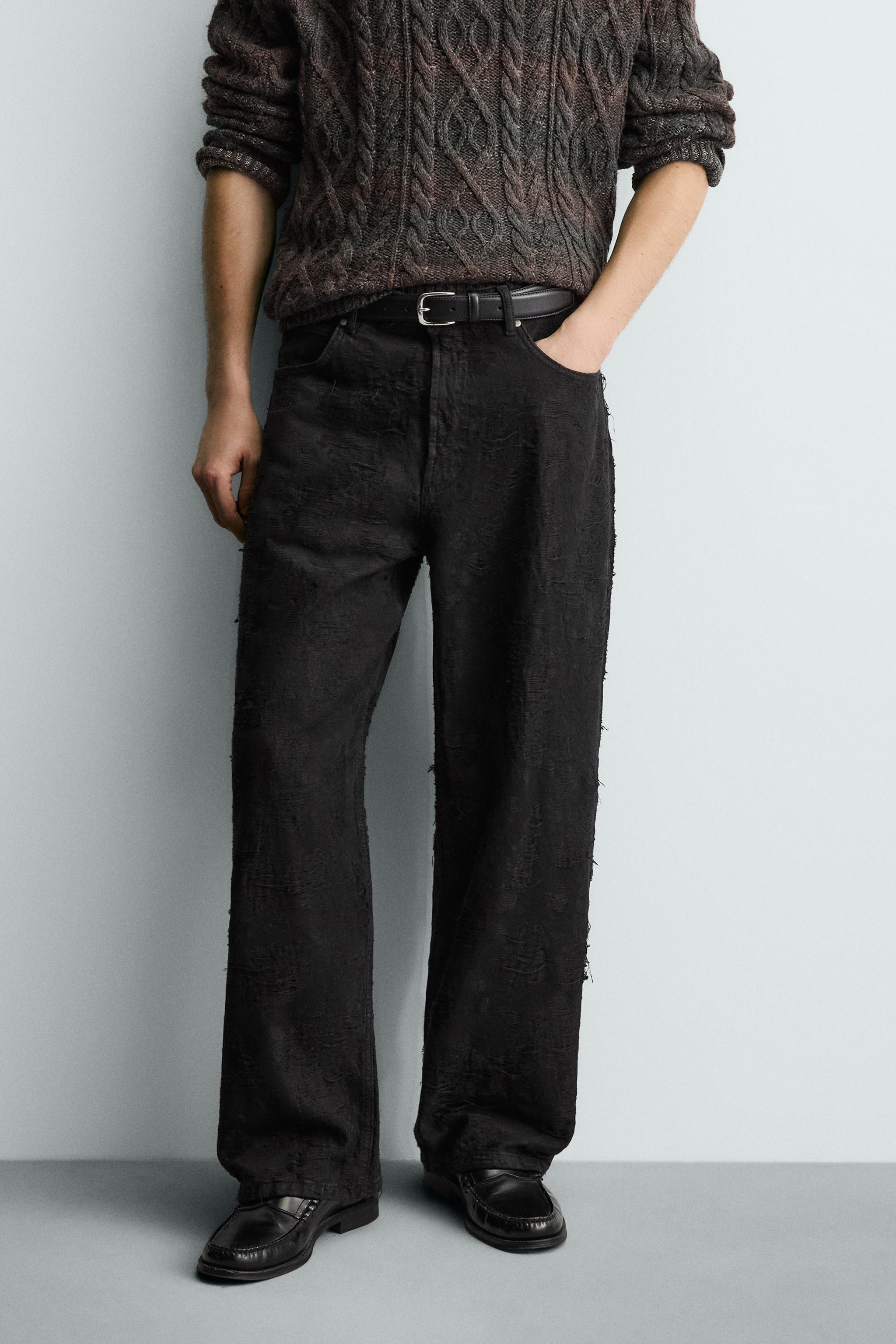 TEXTURED JACQUARD TROUSERS — Black (alternate view)