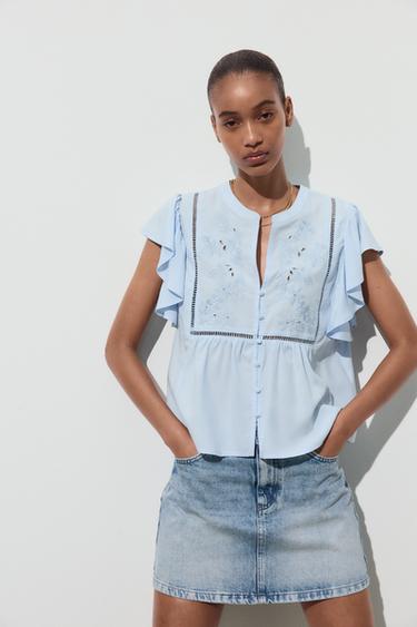 CHEMISE MANCHES COURTES VOLANT - Bleu clair de Zara - Image 1