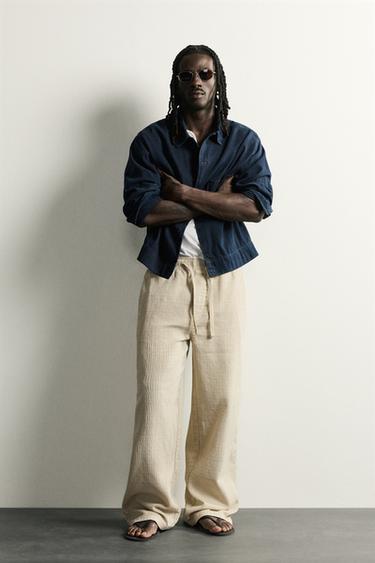 WASHED JACQUARD RELAXED FIT TROUSERS - camel by Zara