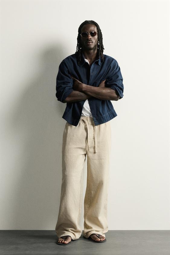 Zara WASHED JACQUARD RELAXED FIT PANTS - taupe brown - Image 0