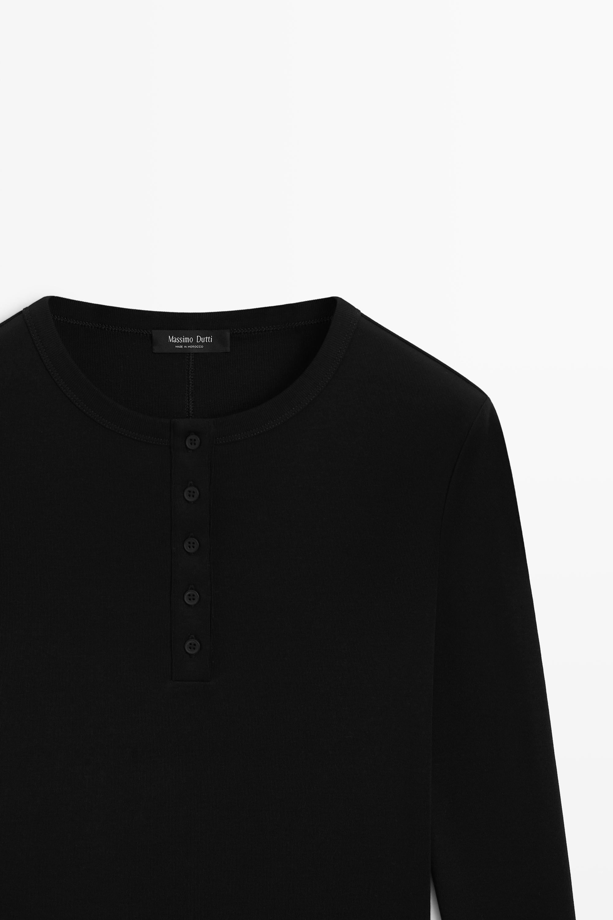 100% cotton long sleeve henley T-shirt