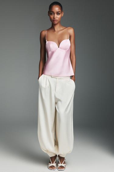 Zara SATIN EFFECT SWEETHEART NECKLINE TOP - Pink / Mauve