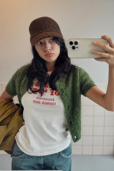 CASQUETTE EN MAILLE AVEC LIEN - Marron de Zara - Image 1