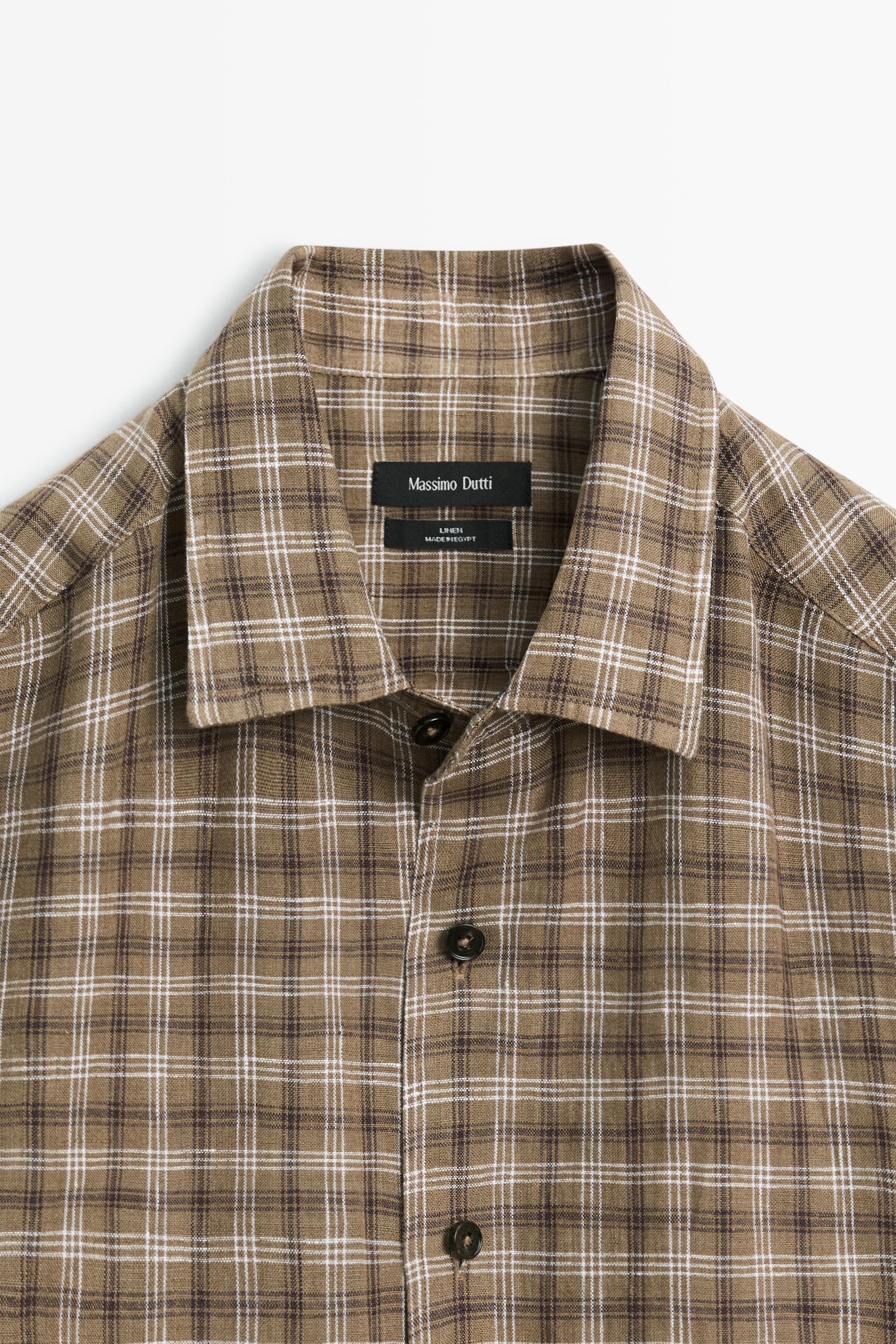 Chemise à carreaux regular fit 100 % lin