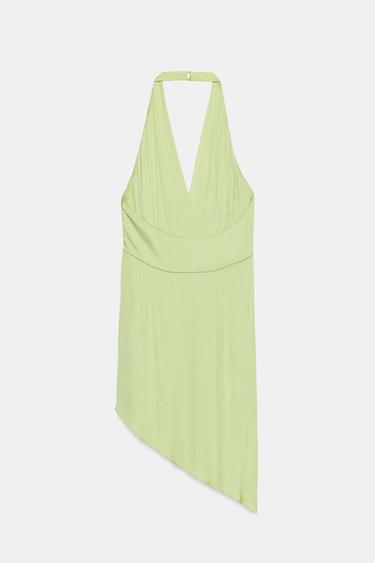 ROBE ASYMÉTRIQUE SATINÉE AVEC NŒUD - Vert de Zara - Image 8