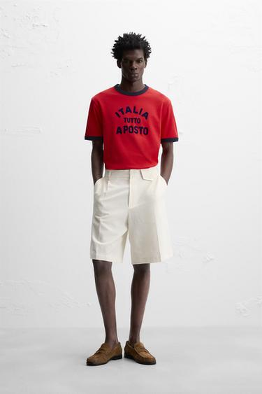 T-SHIRT WITH CONTRASTING RIBBED TRIMS - Red by Zara