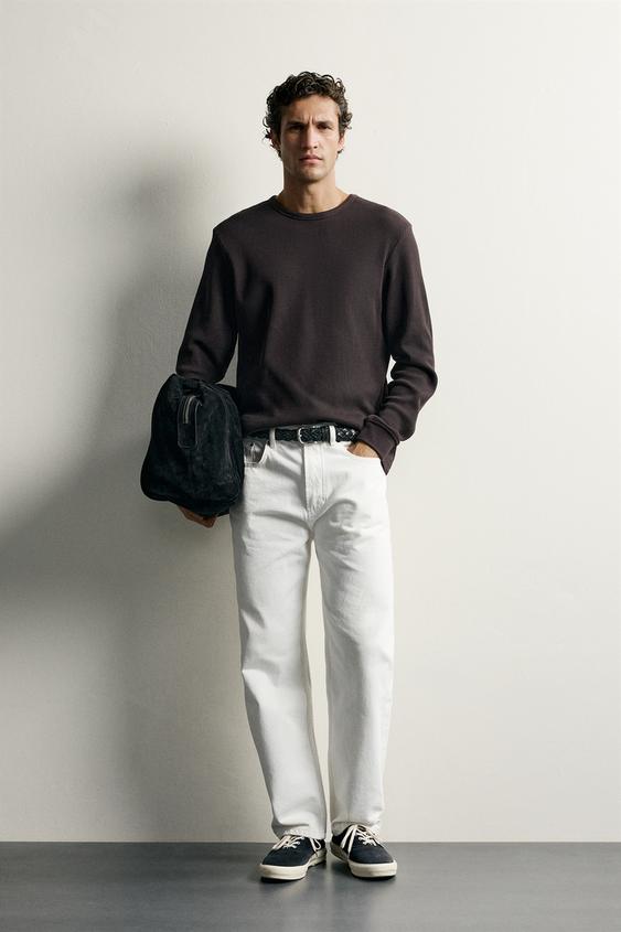 REGULAR FIT WAFFLE-KNIT T-SHIRT - Chocolate by Zara - Image 0