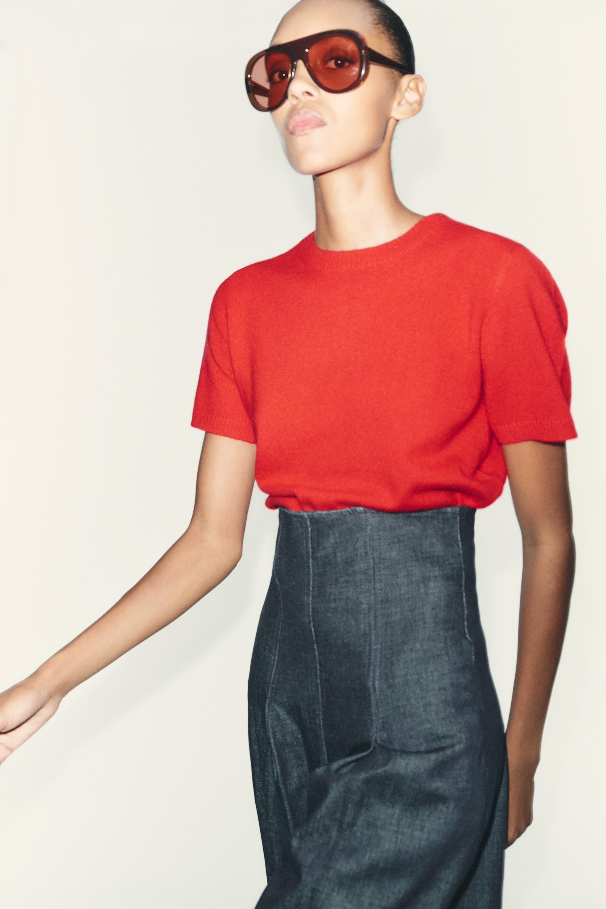 100% CASHMERE SHORT SLEEVE SWEATER