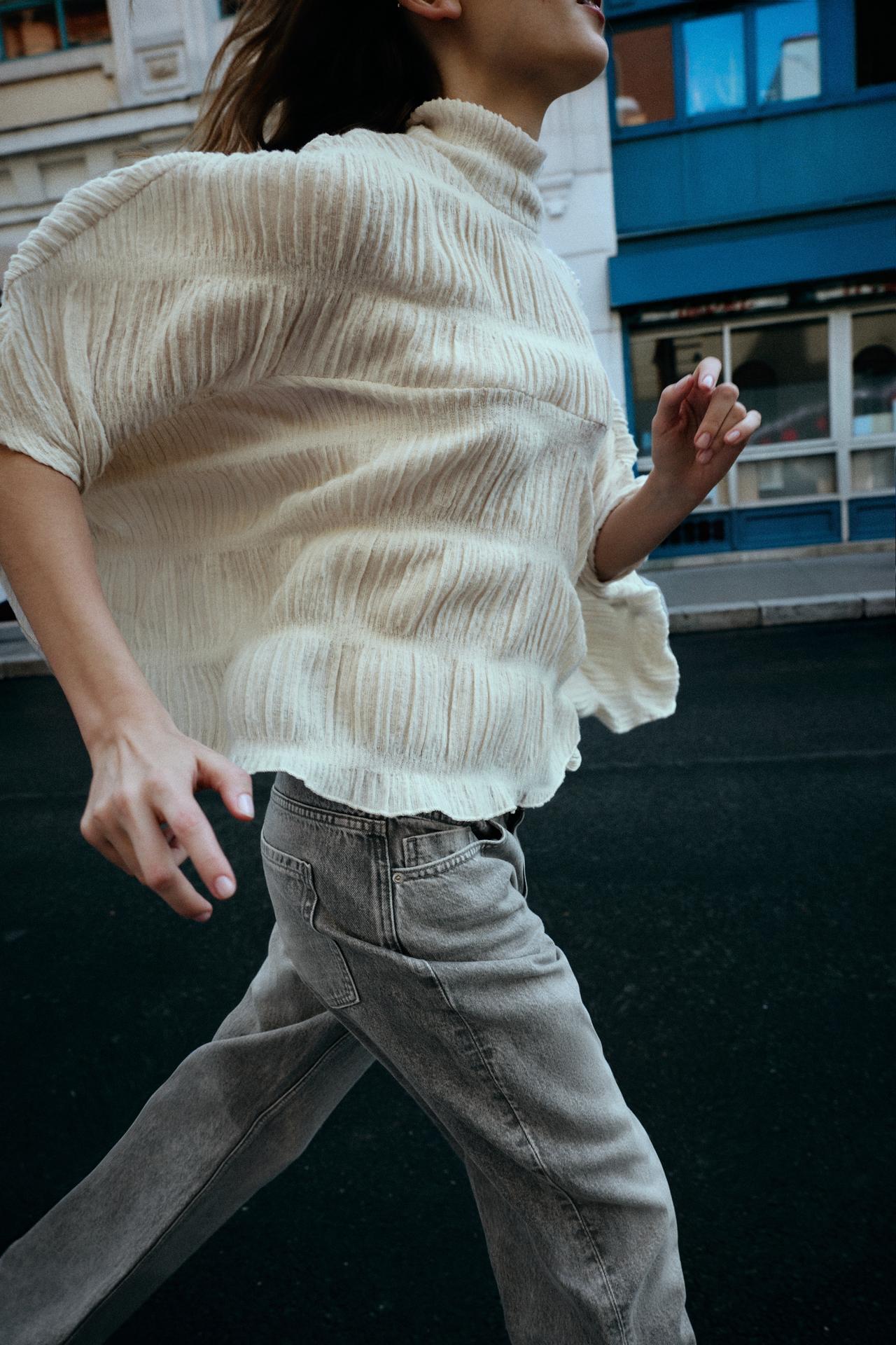 SOFT HIGH NECK CAPE TOP — Cream