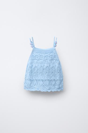 BEADED KNIT TOP - Sky blue by Zara