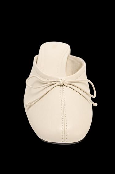 Zara LEATHER SLINGBACK BALLET FLATS WITH BOW - Off White