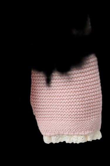 Zara CABLE KNIT CARDIGAN WITH LACE TRIM - Pastel pink