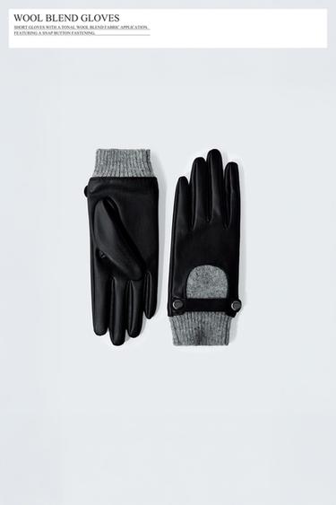 CONTRAST FAUX LEATHER GLOVES - Black by Zara
