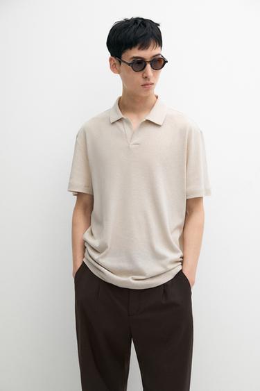 Short sleeve linen cotton polo shirt — Brown 1