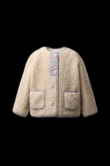 Zara FLEECE JACKET WITH FLORAL TRIM - Ecru - Image 0