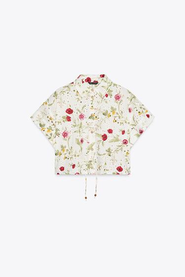 FLORAL PRINT SHIRT WITH CUTWORK EMBROIDERY - Ecru / Red by Zara - Image 4