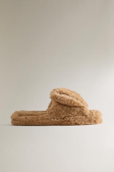 FAUX FUR BUNNY SLIPPERS - Brown by Zara - Image 0