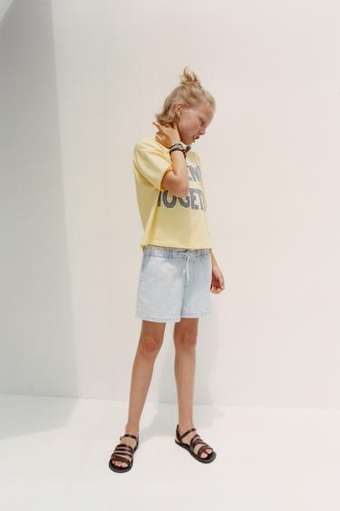 ELASTIC DENIM BERMUDA SHORTS - Light blue by Zara