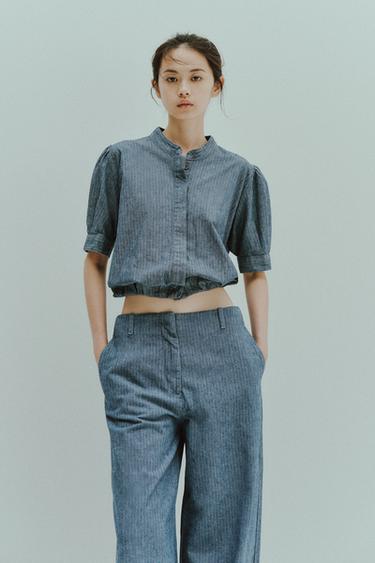 ZW COLLECTION DENIM PLEATED SHIRT - Blue by Zara